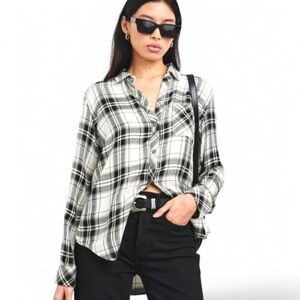 Rails Black & White Plaid Button Down Top Small